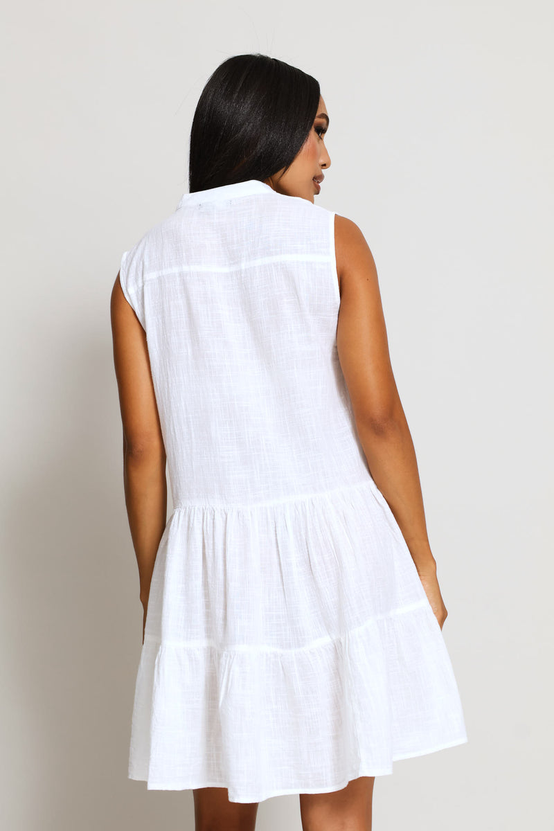Sleeveless Key Hole Tiered A-Line Midi Dress - Off White