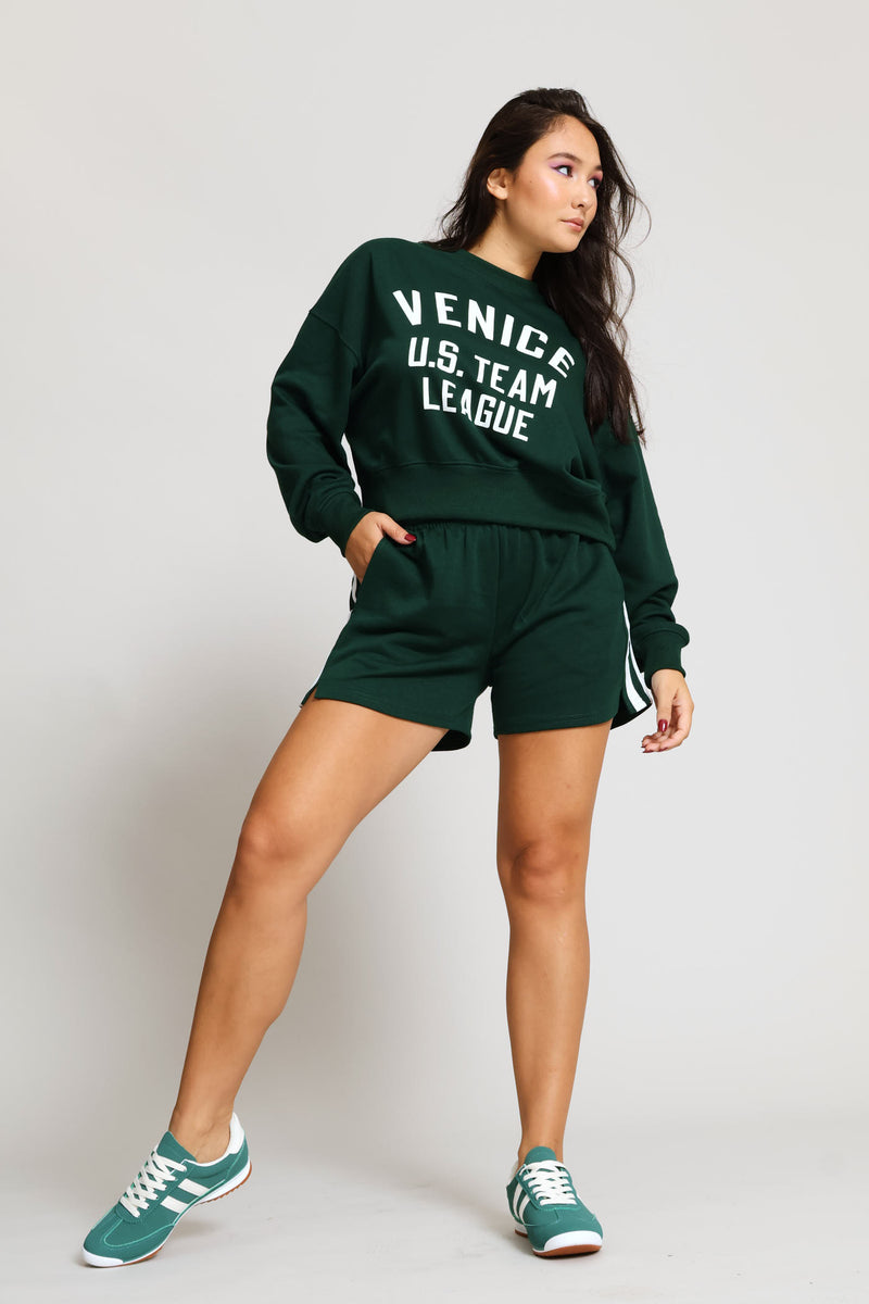 Venice Fleece Crew Top - Bottle Green