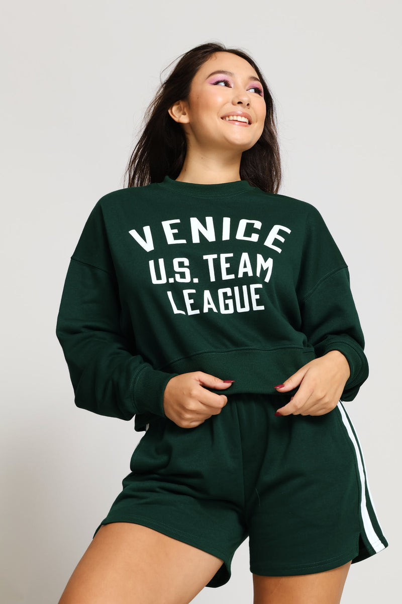 Venice Fleece Crew Top - Bottle Green