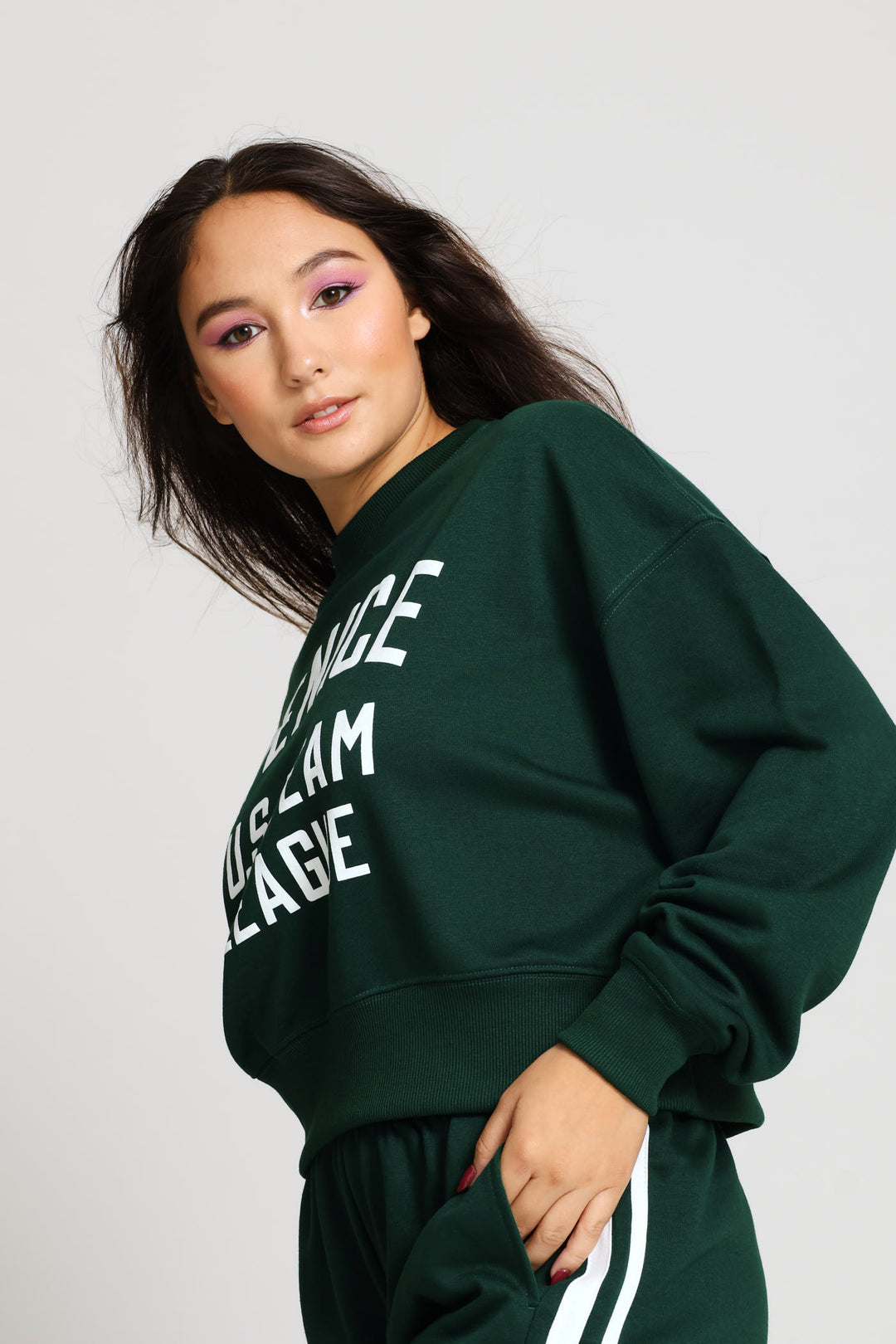 Venice Fleece Crew Top - Bottle Green