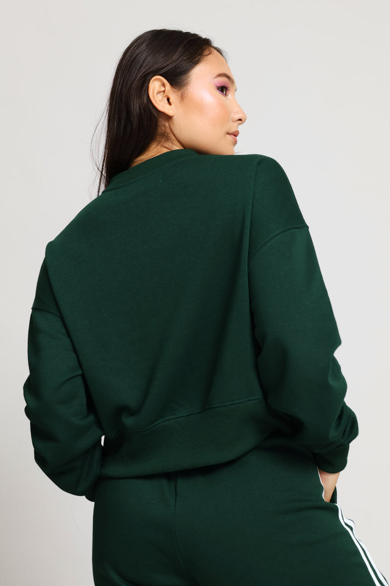 Venice Fleece Crew Top - Bottle Green
