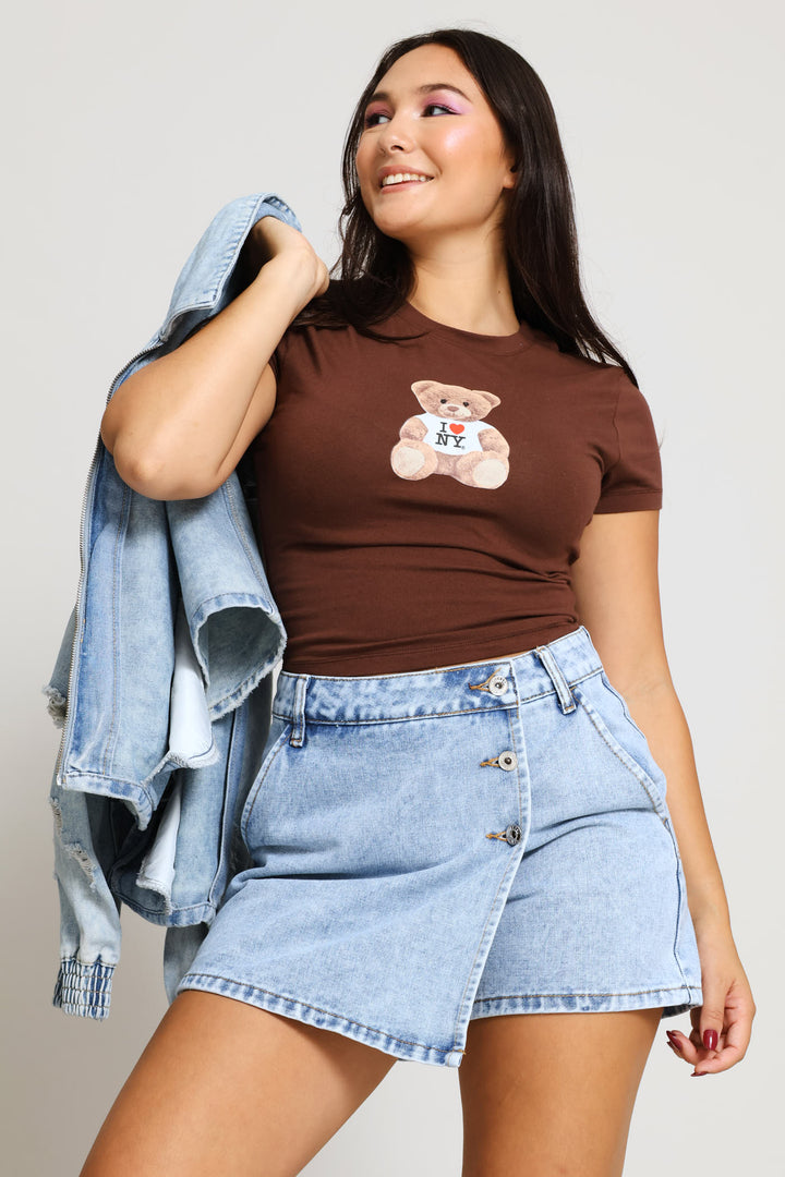 Button Detail Skort - Salty Mid Wash