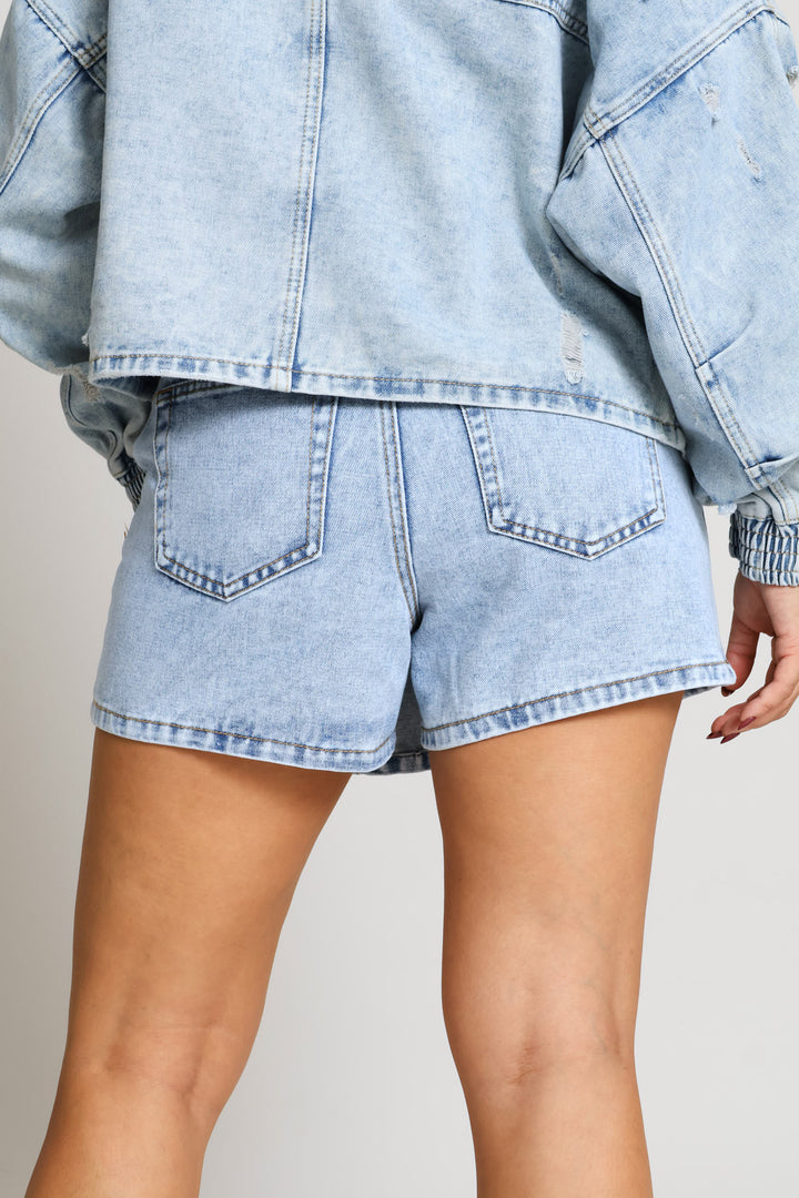 Button Detail Skort - Salty Mid Wash