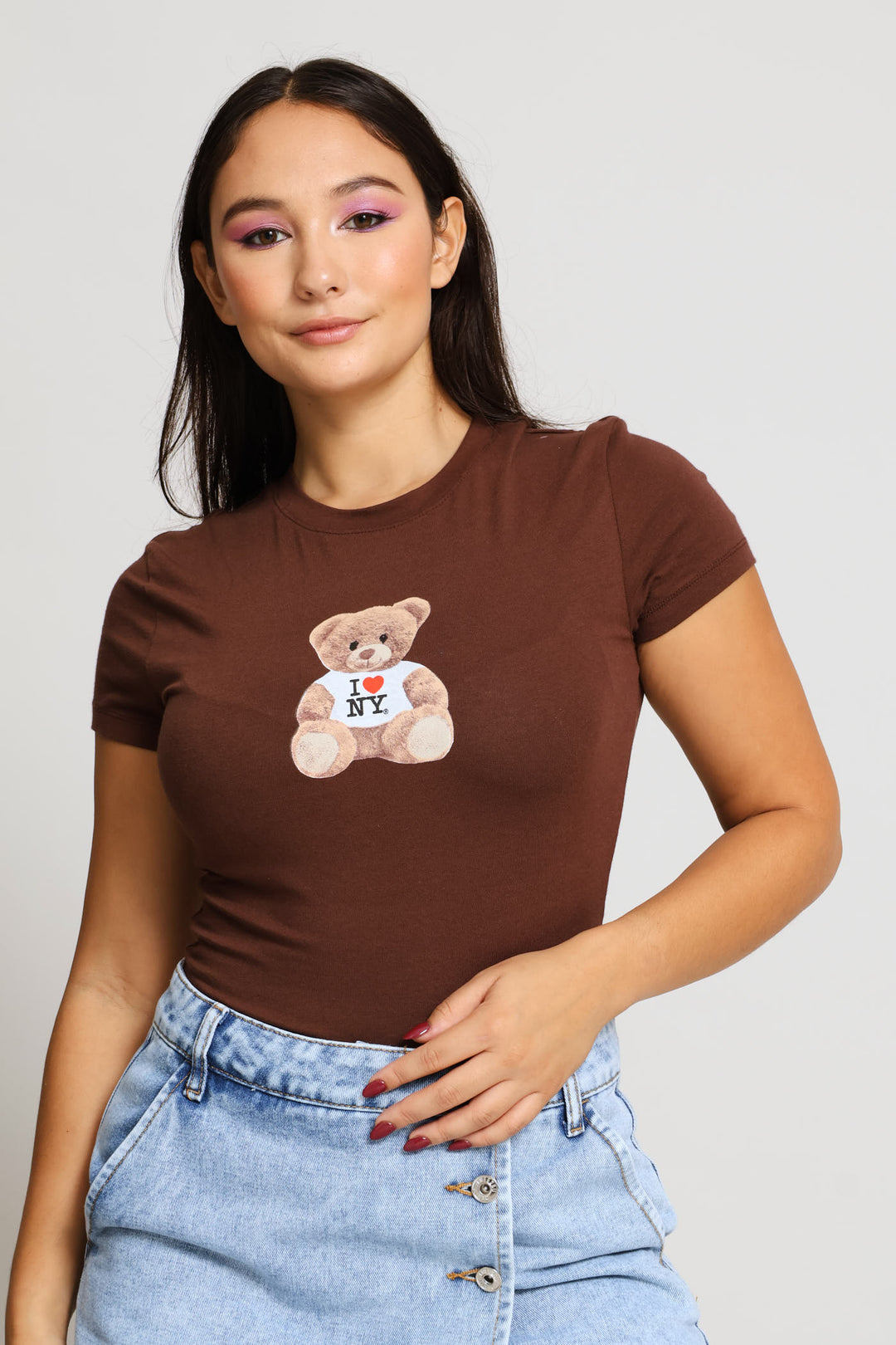 Teddy Printed Baby Tee - Chocolate