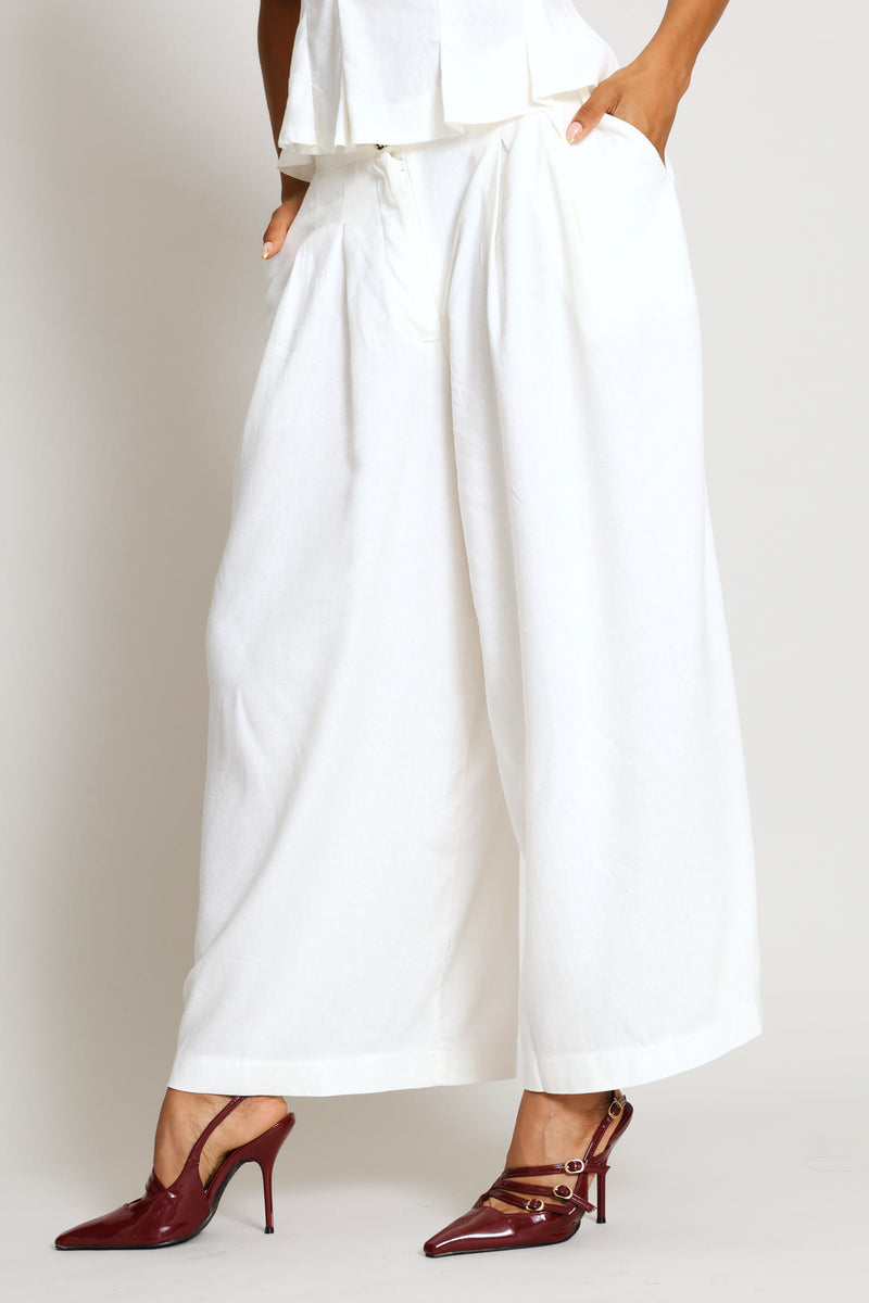 Pleated Wideleg Culotte Pant - Milk