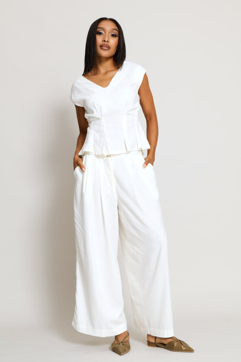 Pleated Wideleg Culotte Pant - Milk