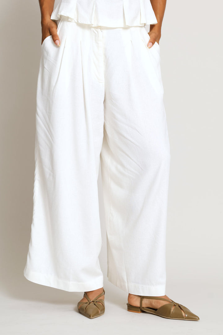 Pleated Wideleg Culotte Pant - Milk