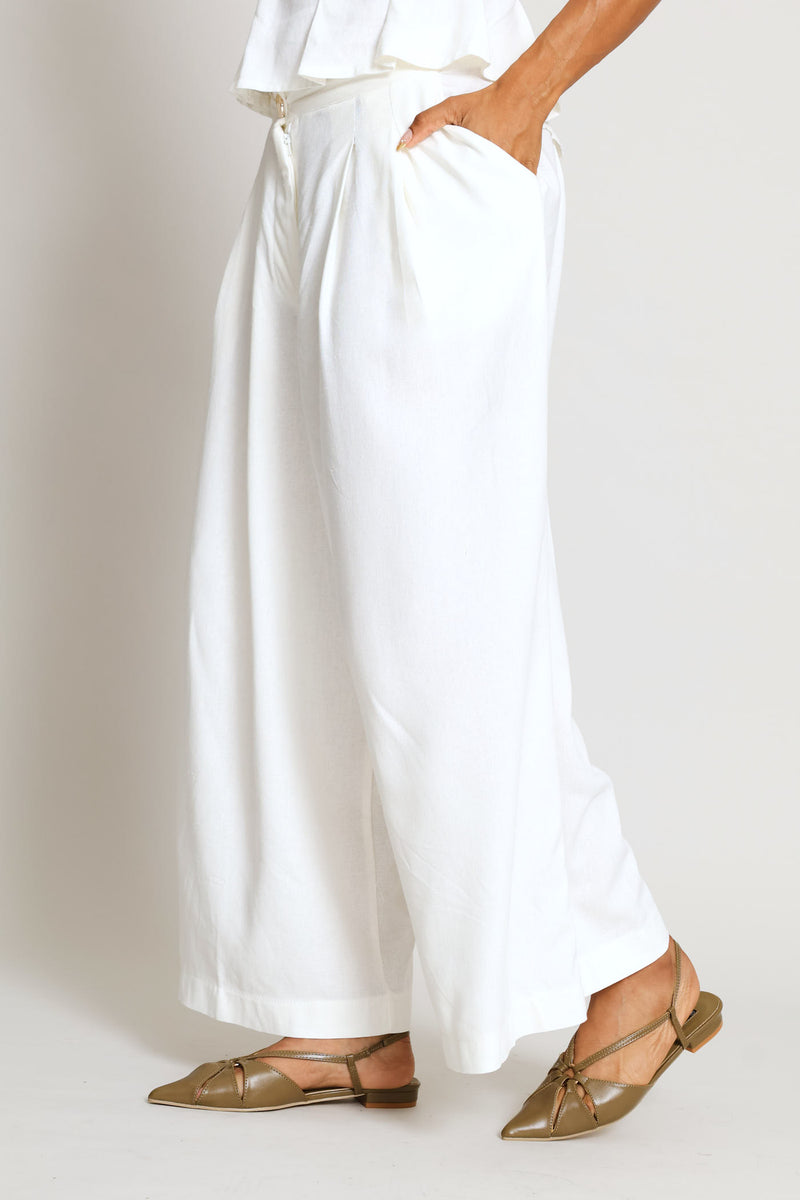 Pleated Wideleg Culotte Pant - Milk