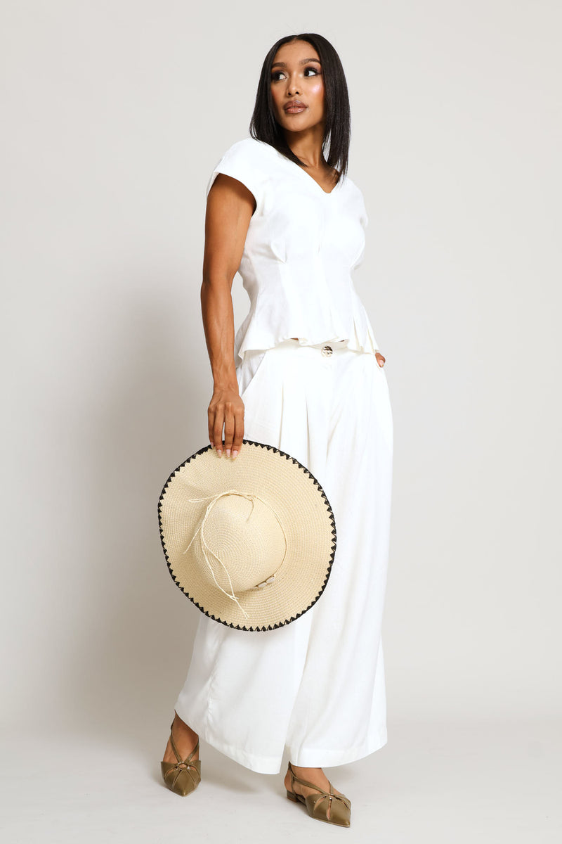 Pleated Wideleg Culotte Pant - Milk