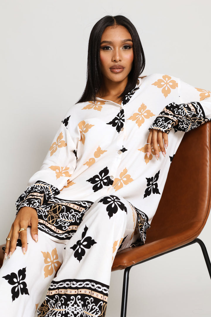 Relaxed Printed Border Shirt - Cream/Multi