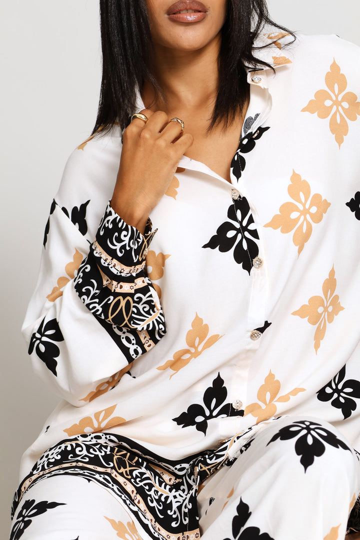 Relaxed Printed Border Shirt - Cream/Multi