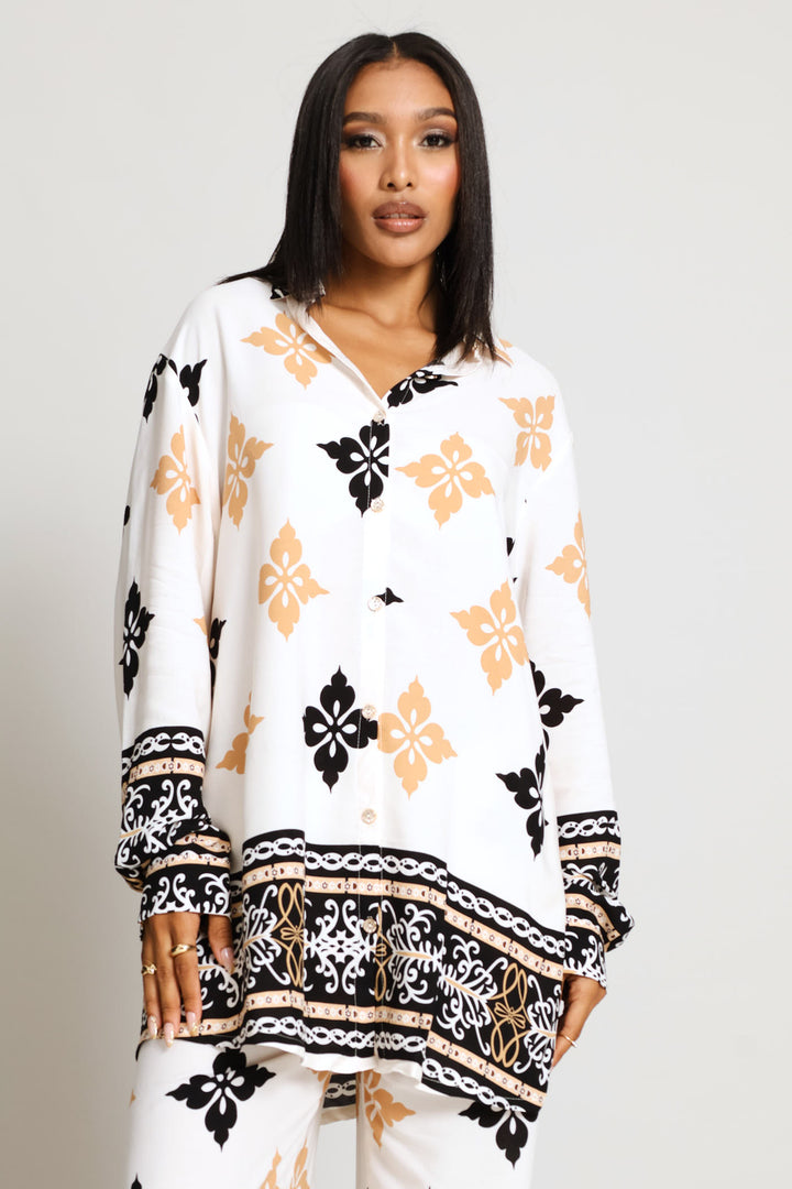 Relaxed Printed Border Shirt - Cream/Multi