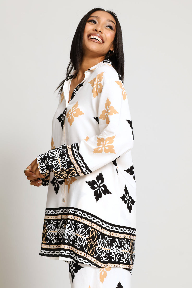 Relaxed Printed Border Shirt - Cream/Multi
