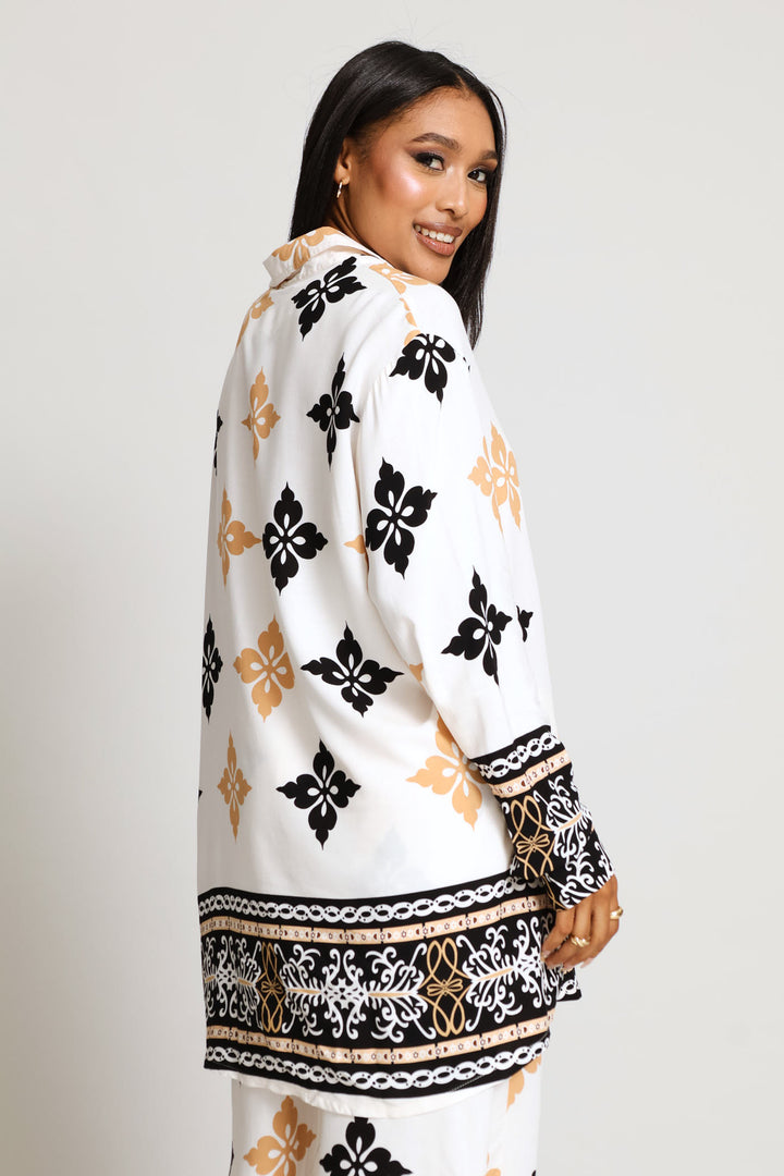 Relaxed Printed Border Shirt - Cream/Multi