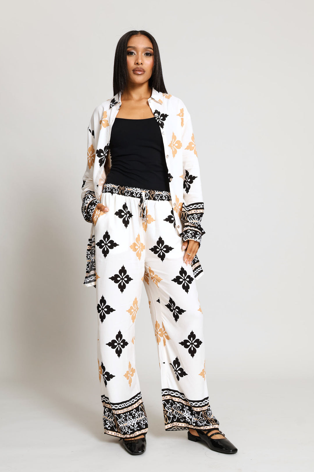 Relaxed Printed Border Shirt - Cream/Multi