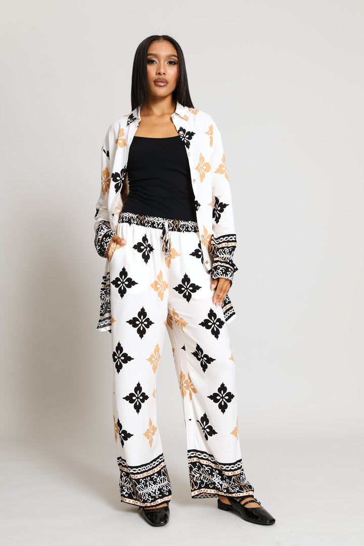 Relaxed Printed Border Shirt - Cream/Multi