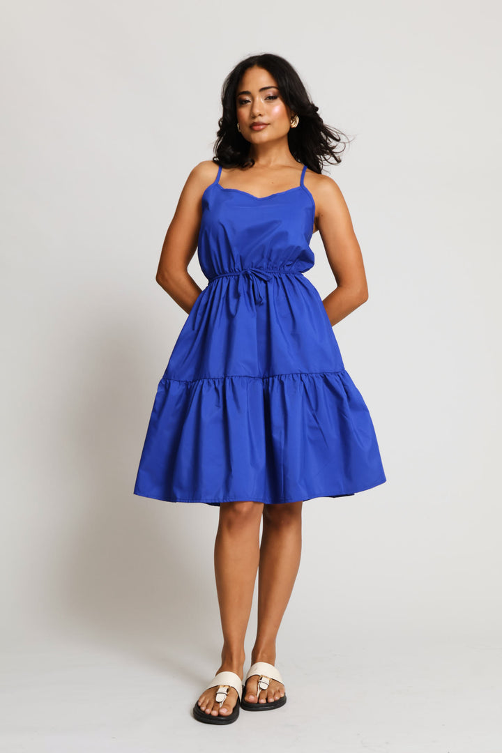 Strappy Tie-Front Tiered Mini Dress - Cobalt