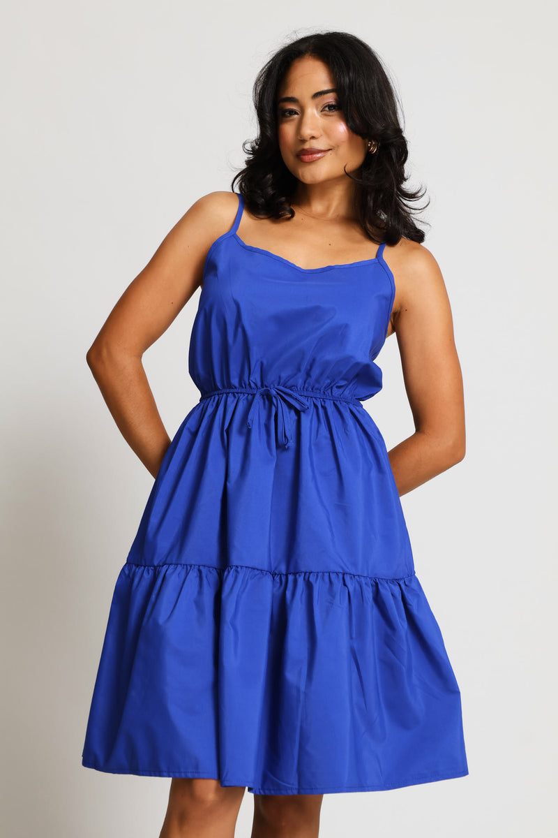 Strappy Tie-Front Tiered Mini Dress - Cobalt