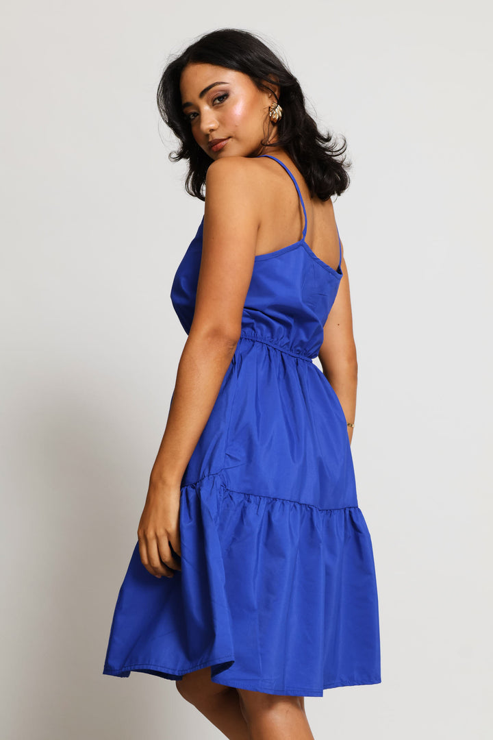 Strappy Tie-Front Tiered Mini Dress - Cobalt