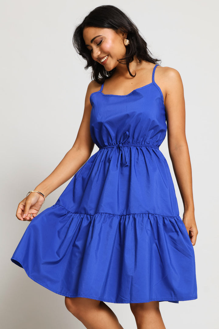 Strappy Tie-Front Tiered Mini Dress - Cobalt