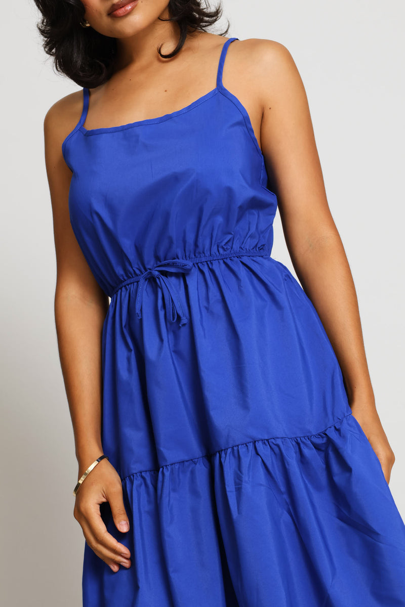 Strappy Tie-Front Tiered Mini Dress - Cobalt