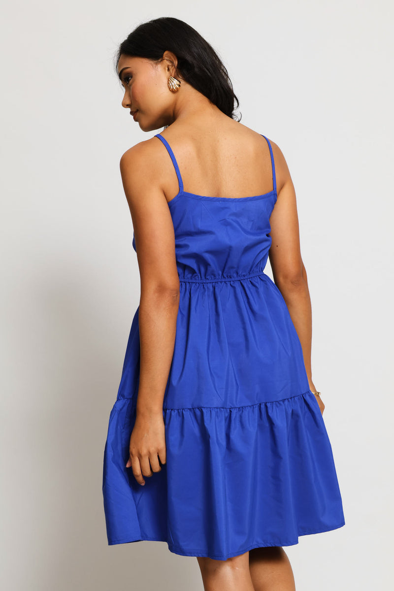 Strappy Tie-Front Tiered Mini Dress - Cobalt