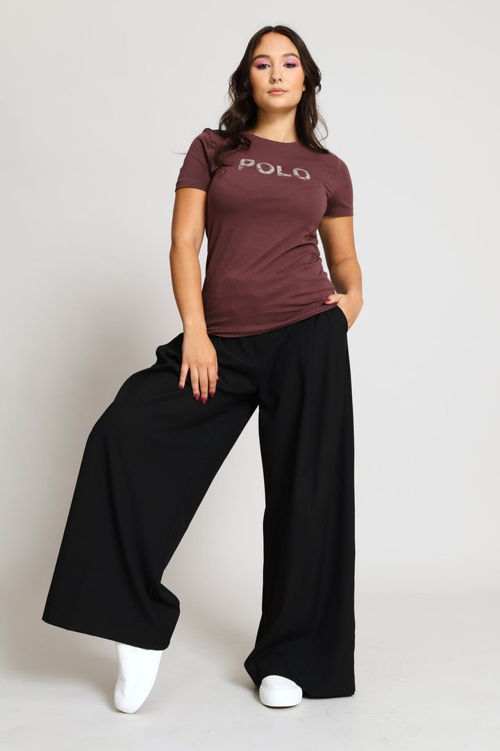 Anlia Embellished T-Shirt - Brown