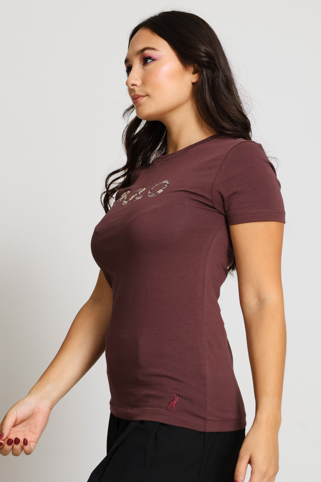 Anlia Embellished T-Shirt - Brown