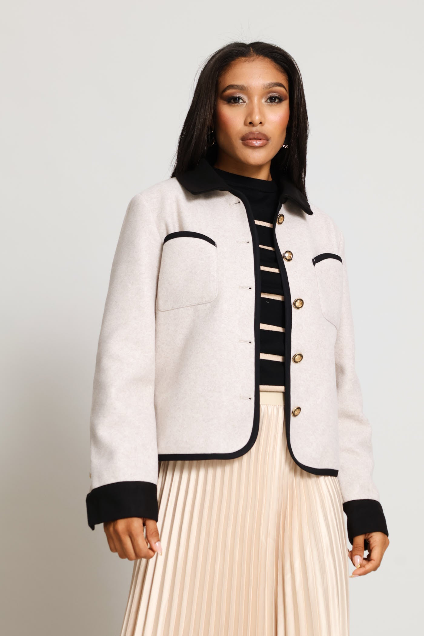 Ladies Contrast Melton Coat - Oatmeal – Edgars