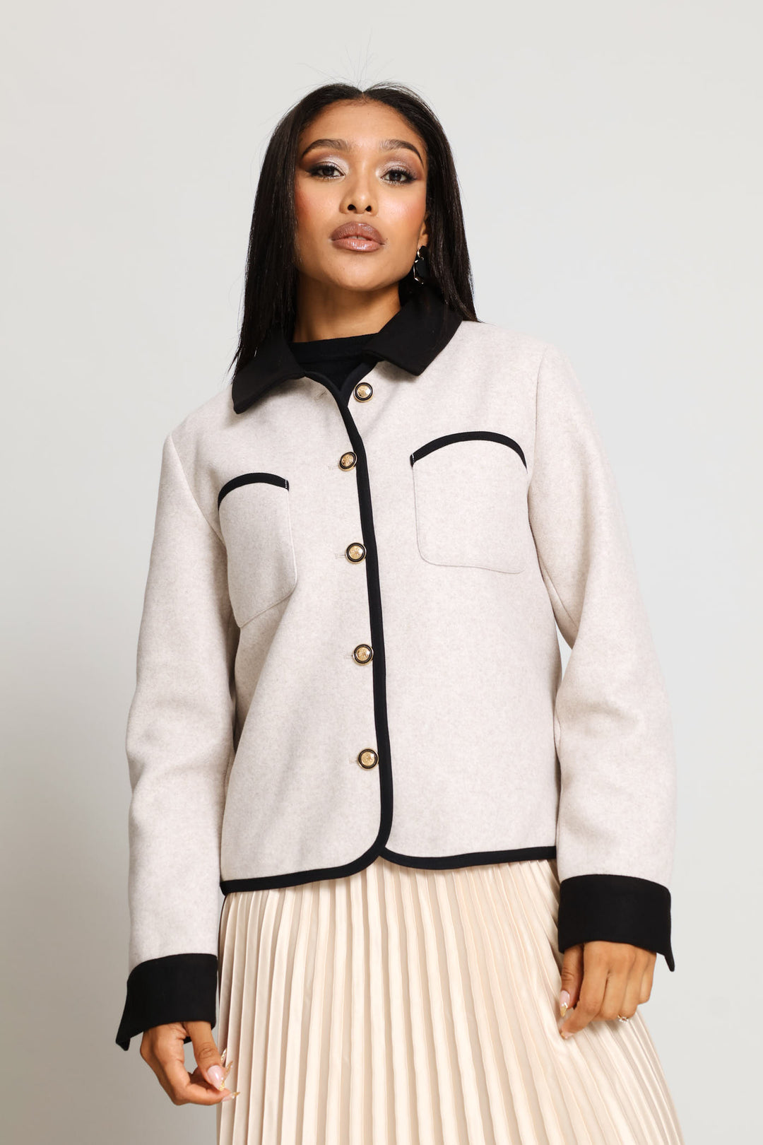Contrast Melton Coat - Oatmeal