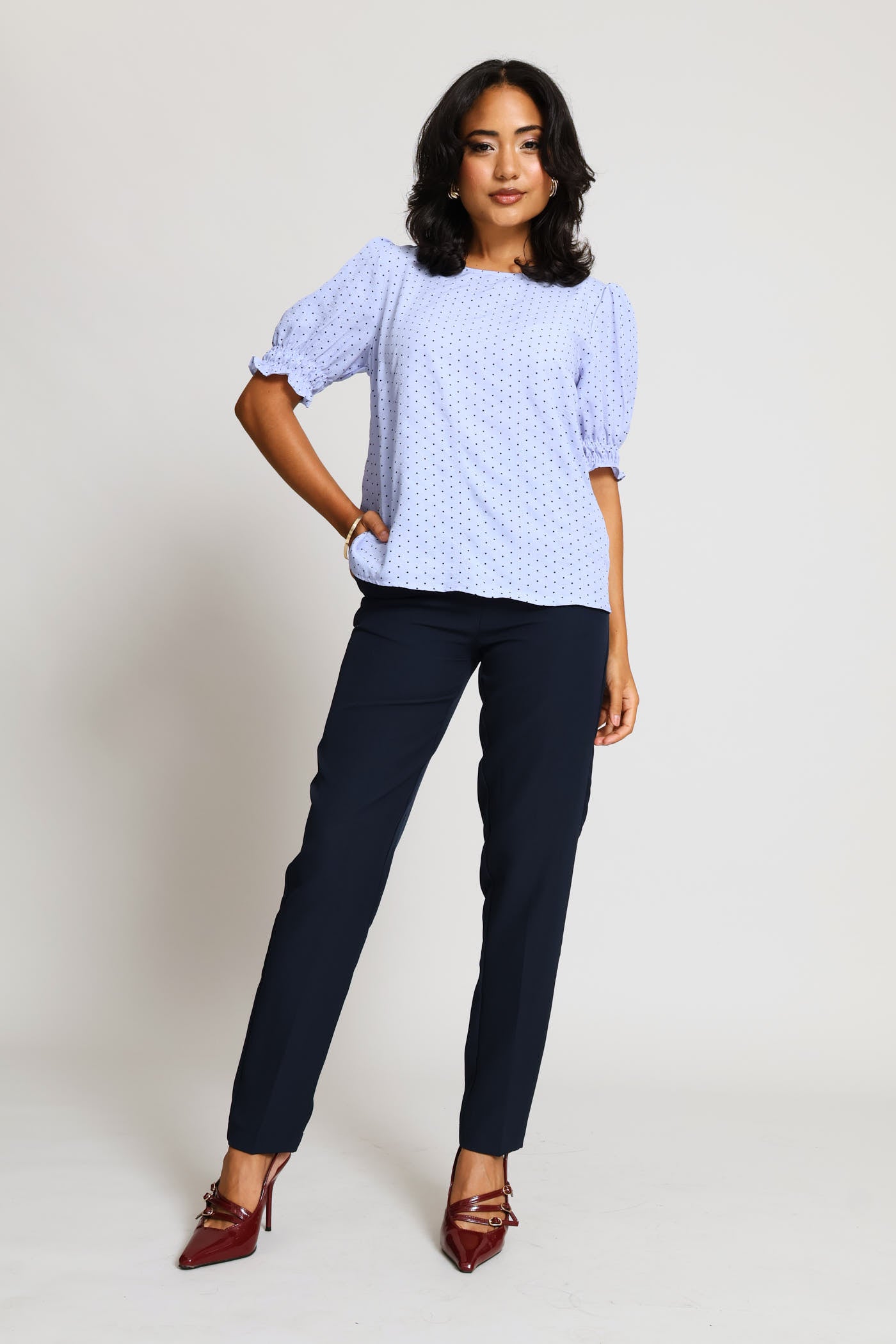 Ladies Puff Sleeve Blouse - Blue/Black – Edgars