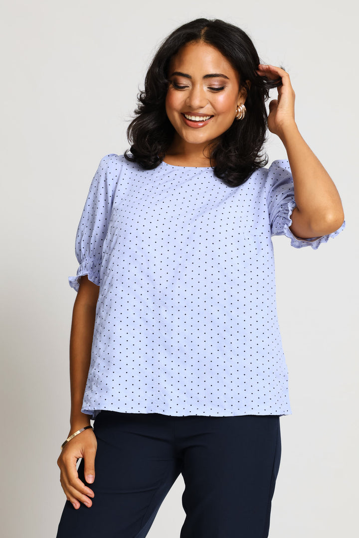 Puff Sleeve Blouse - Blue/Black