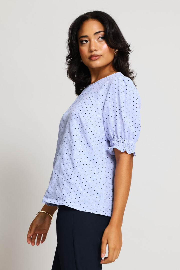 Puff Sleeve Blouse - Blue/Black