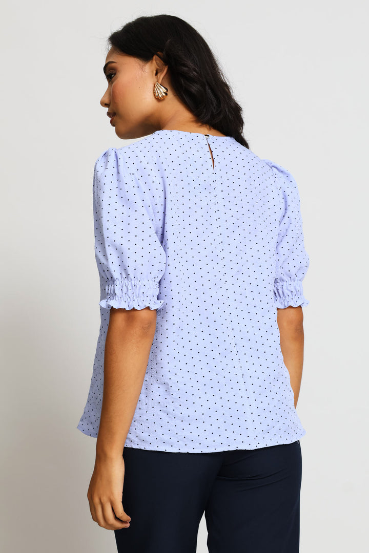 Puff Sleeve Blouse - Blue/Black