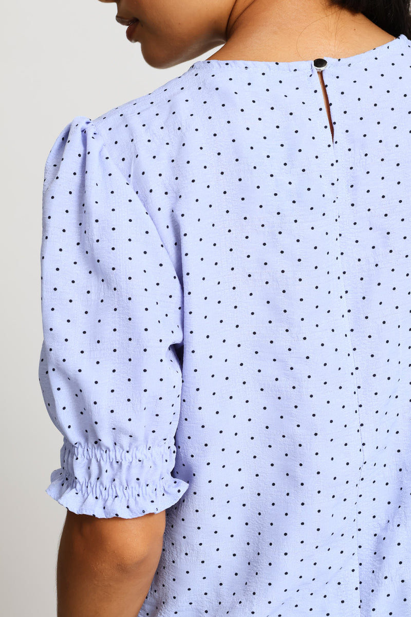 Puff Sleeve Blouse - Blue/Black