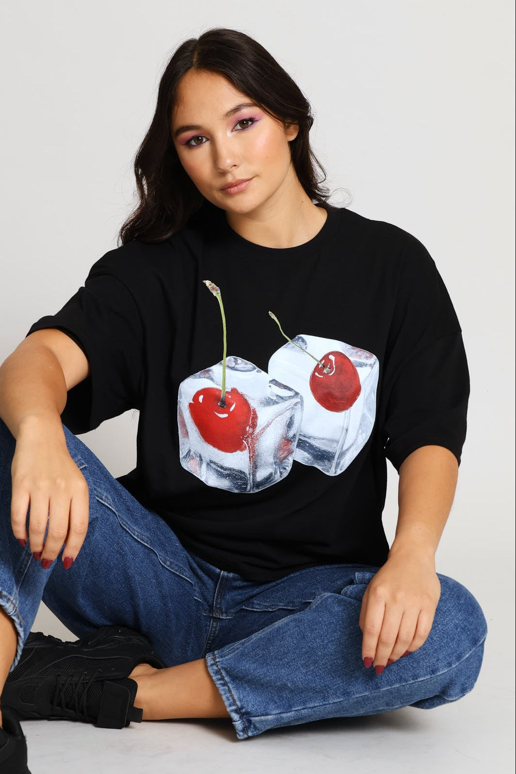 Cherry Cubes Oversized Boxy Tee - Black
