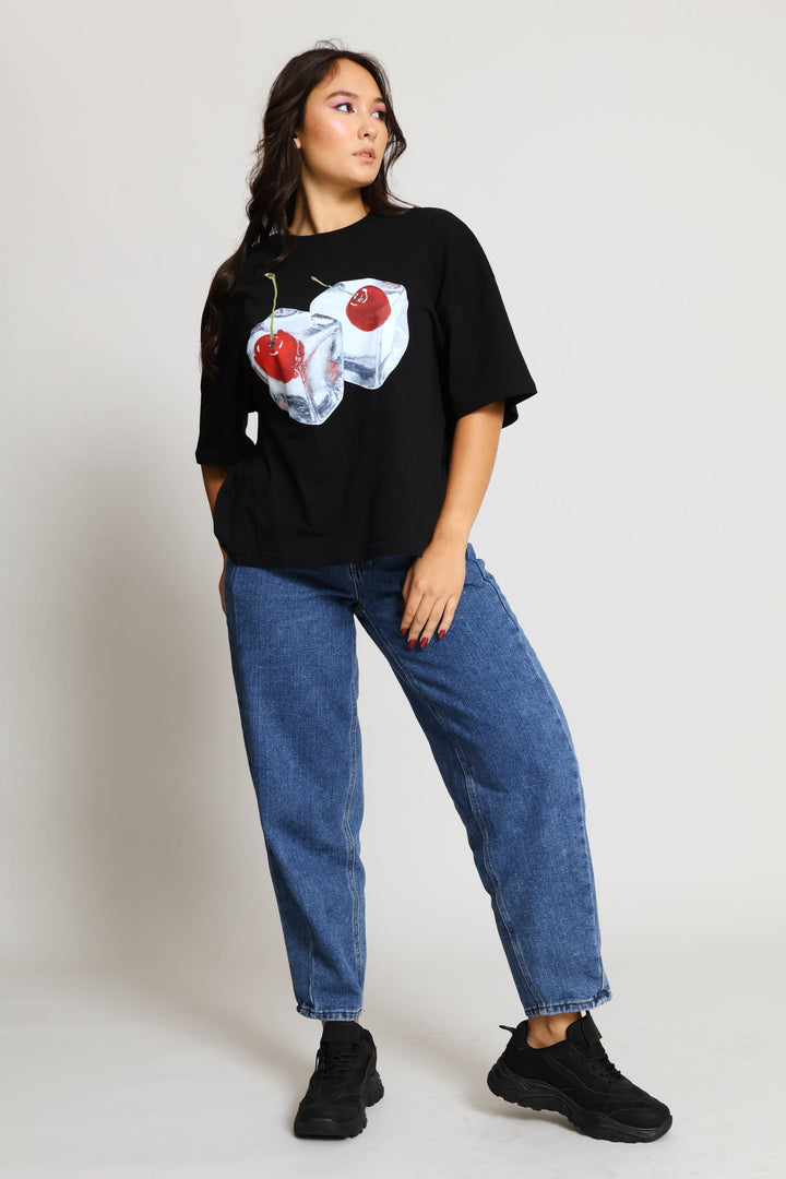 Cherry Cubes Oversized Boxy Tee - Black