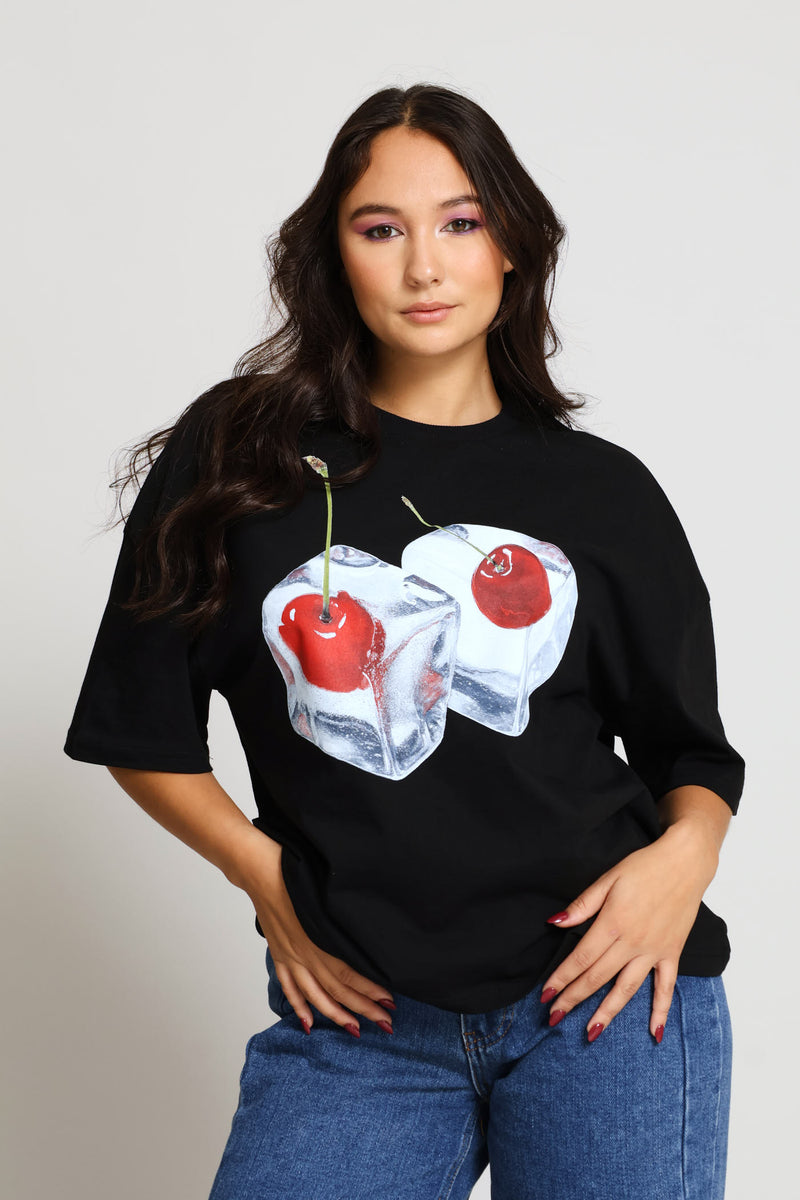 Cherry Cubes Oversized Boxy Tee - Black