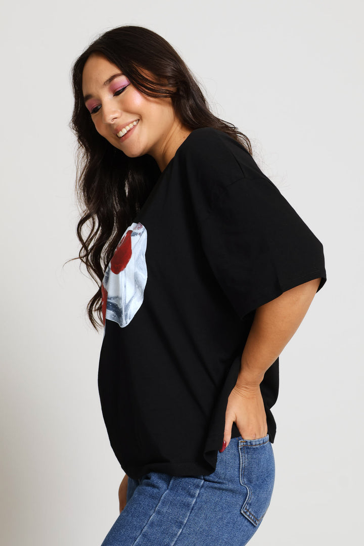 Cherry Cubes Oversized Boxy Tee - Black