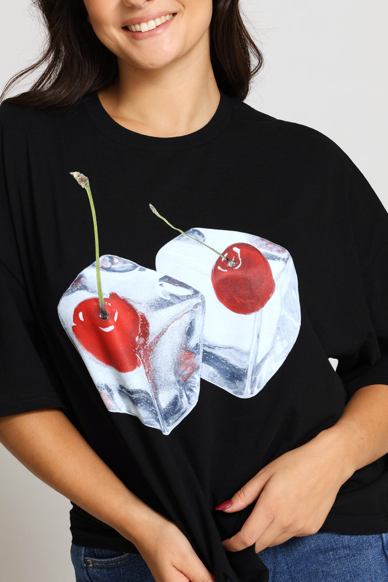 Cherry Cubes Oversized Boxy Tee - Black