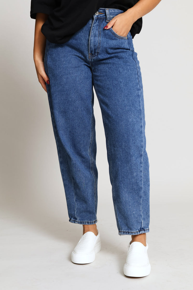 Side Panel Barrel Denim - Mid Blue