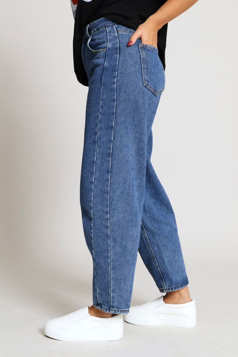 Side Panel Barrel Denim - Mid Blue
