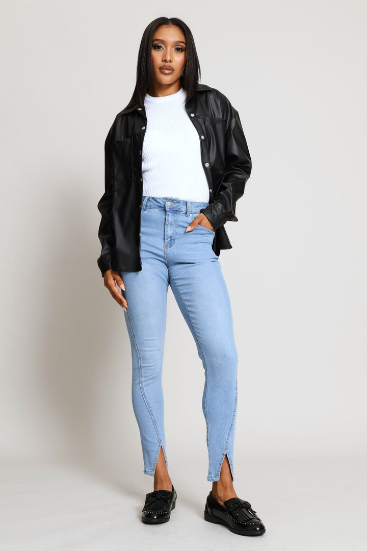 Split Hem Skinny Denim - Light Wash