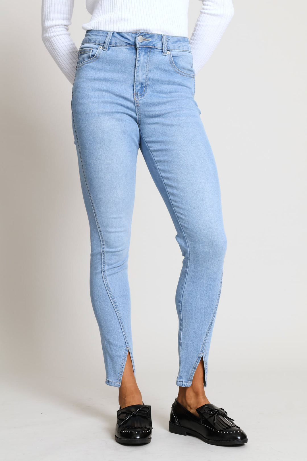 Split Hem Skinny Denim - Light Wash