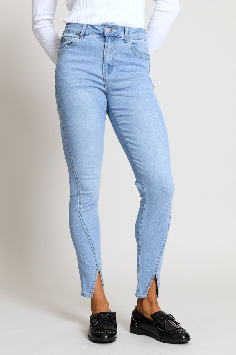 Split Hem Skinny Denim - Light Wash