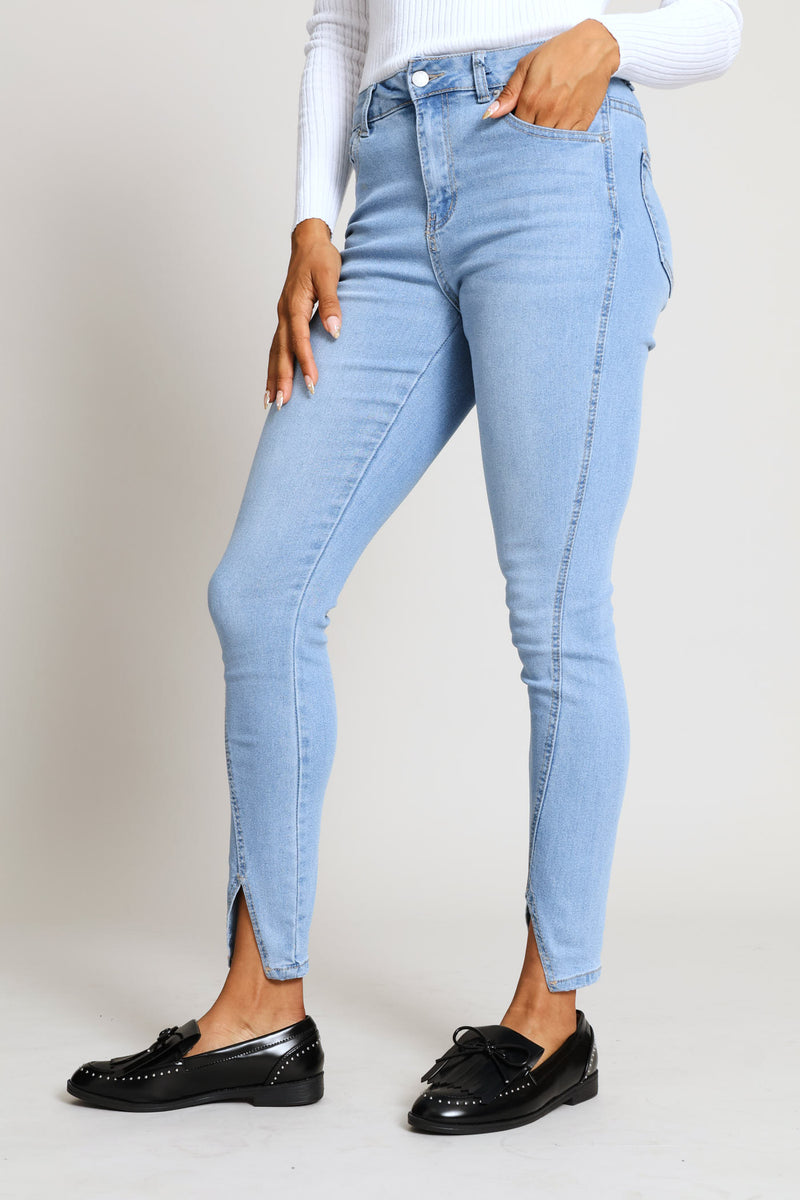 Split Hem Skinny Denim - Light Wash