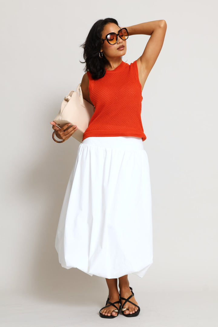 Pullon Shirred Back Bubble Hem Midaxi Skirt - White