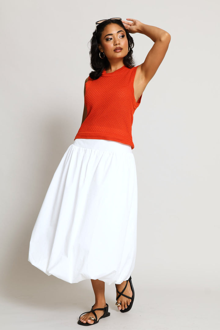 Pullon Shirred Back Bubble Hem Midaxi Skirt - White