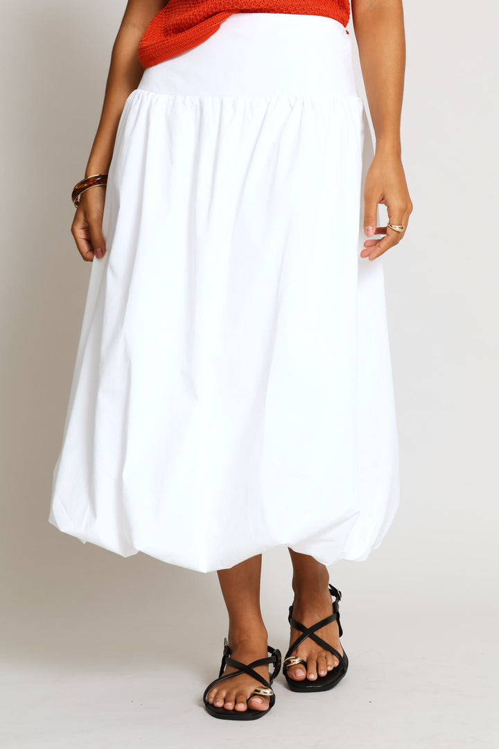 Pullon Shirred Back Bubble Hem Midaxi Skirt - White