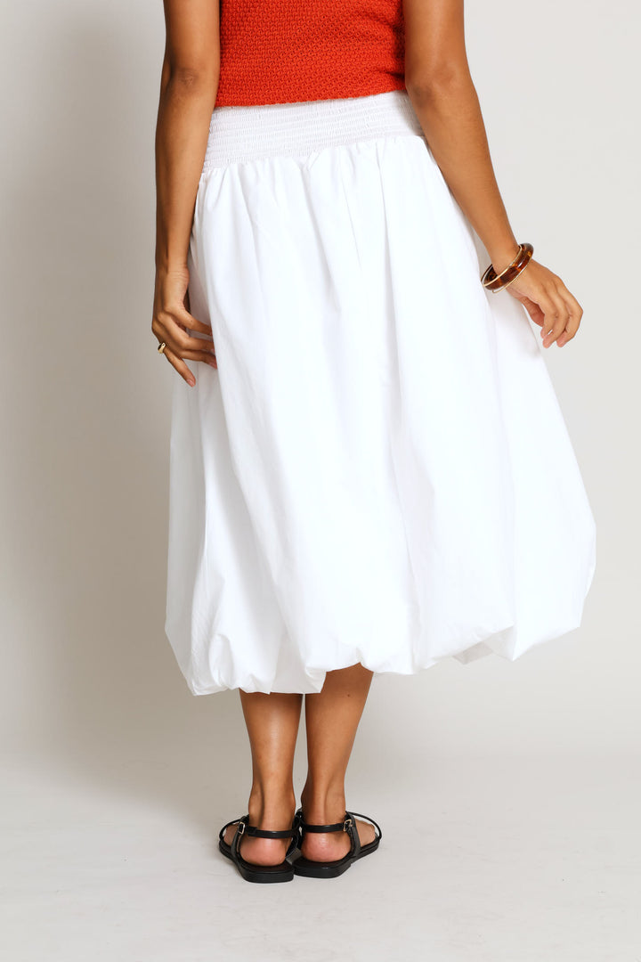 Pullon Shirred Back Bubble Hem Midaxi Skirt - White